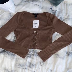 Rhinestone Lace Up Crop Top
